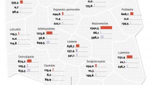 Inwestycje w województwach (dane w mln zł)